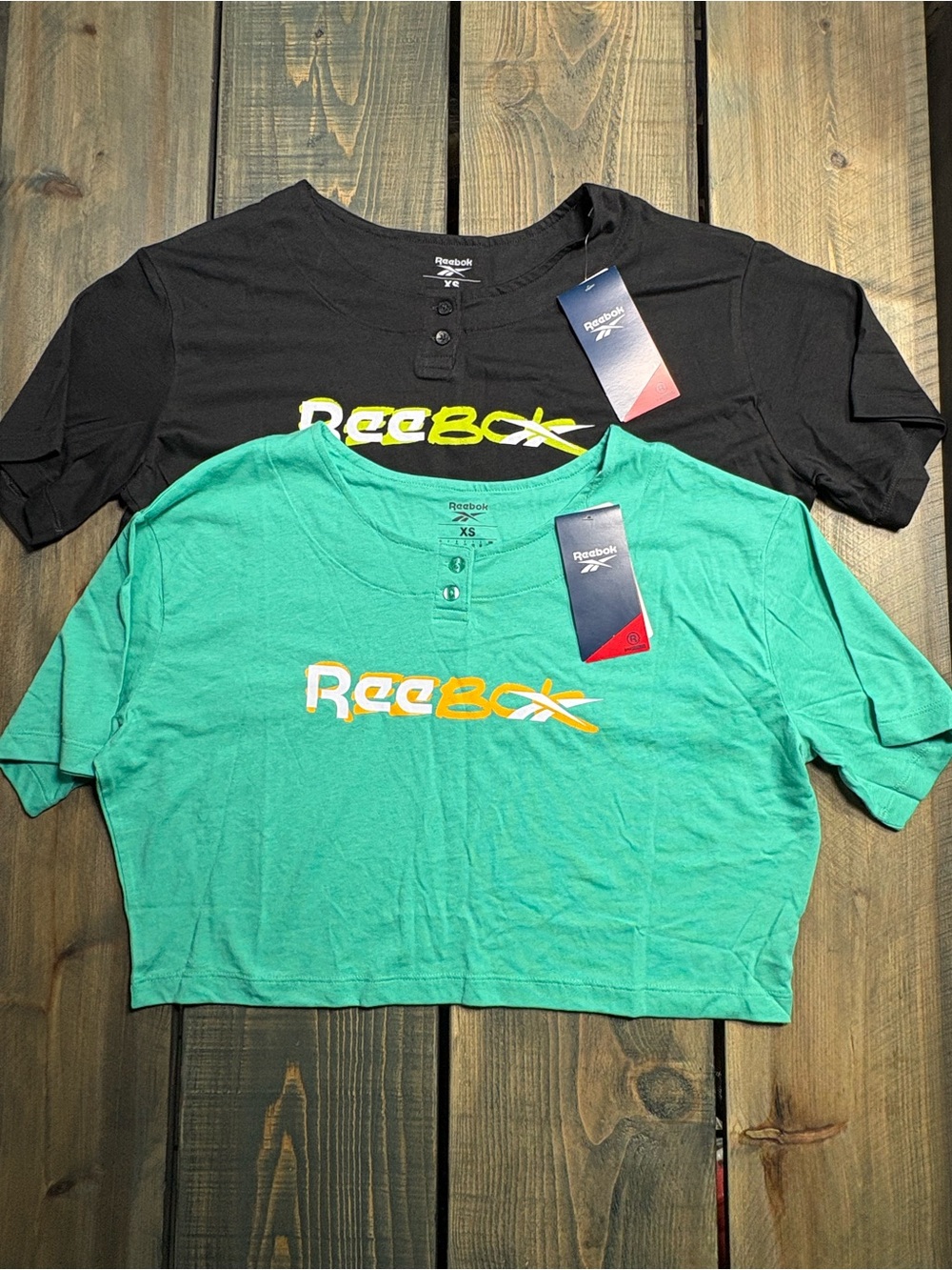 Reebok Black & Teal Logo Crop Tee Duo